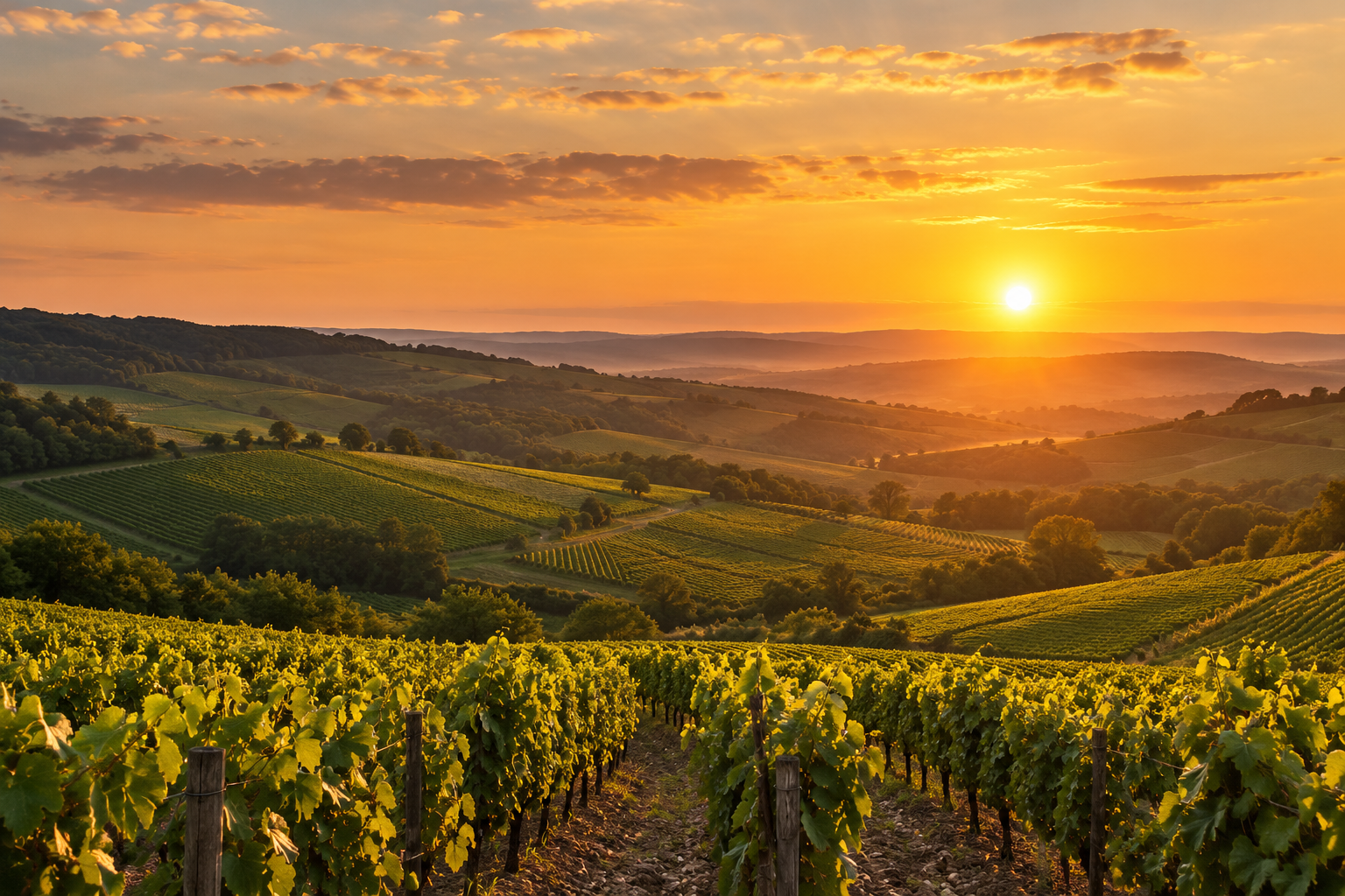 Illustration de vignes au coucher de soleil